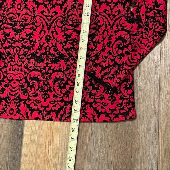 J Jill Damask Red Black Long Sleeve Sweater Petites S Rhinestones Christmas - Picture 10 of 11